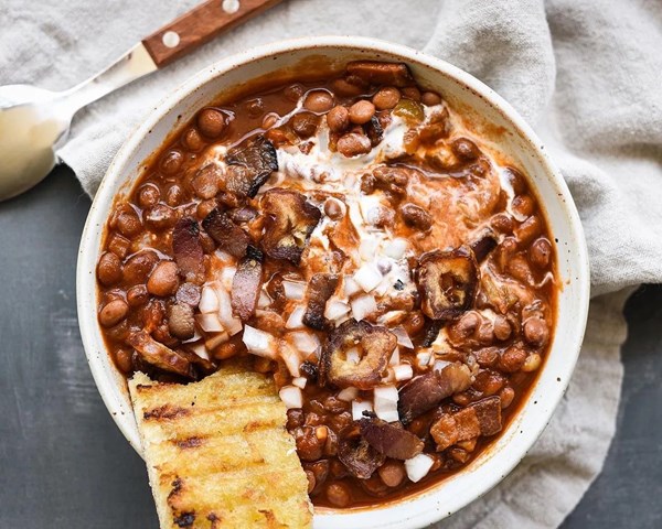 Santa Maria-style beans with Medjool dates [Julia Heffelfinger, Rancho Meladuco Date Farm]