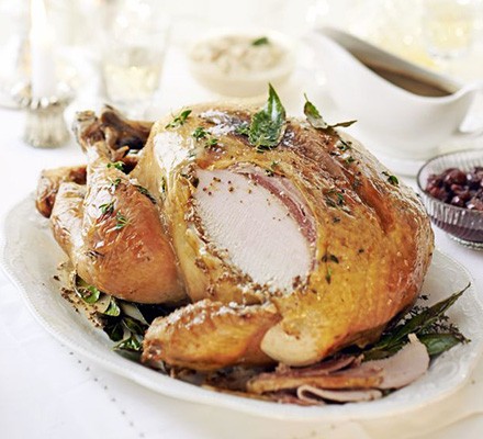 Sara's mustard butter-basted roast turkey with bacon