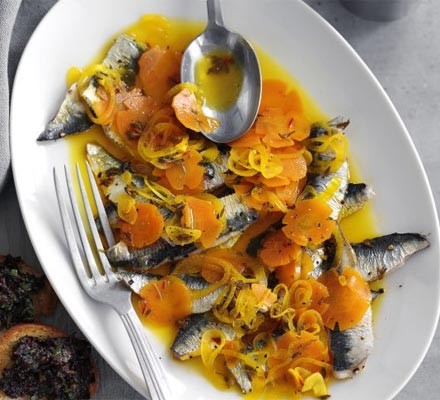 Sardine escabeche with tapenade crostini