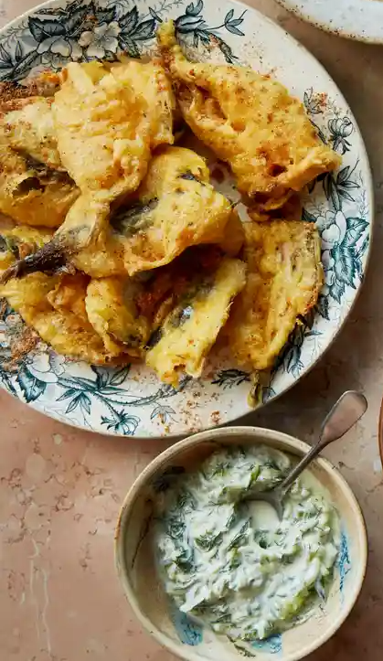Sardine pakoras with raita