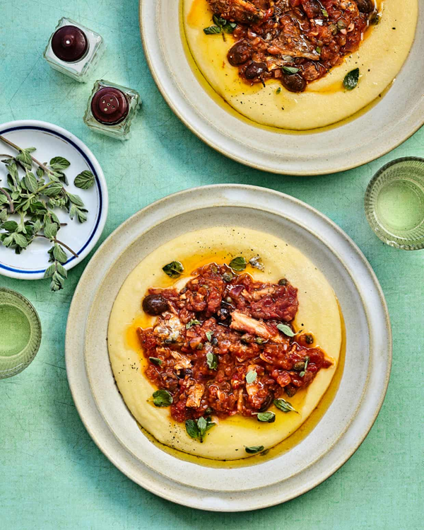 Sardine puttanesca and polenta