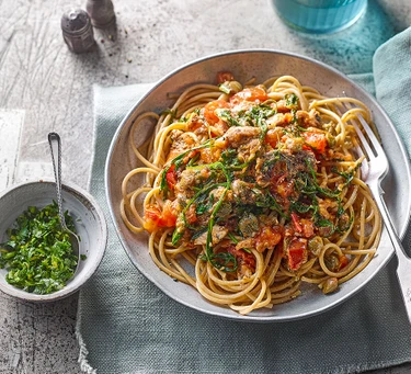 Sardine tomato pasta with gremolata