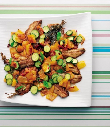 Sardines, courgettes and yellow peppers