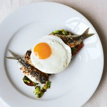 Sardines on toast with a fried egg