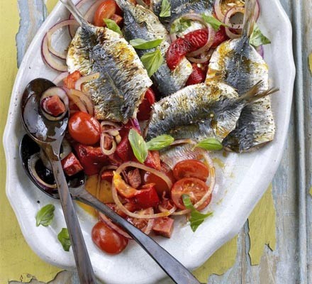 Sardines, peppers and chorizo
