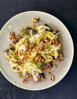 Sardines, shaved lemon, and walnut salad