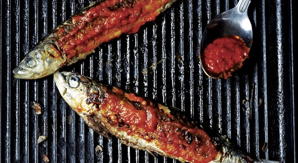 Sardines with chilli and apricot glaze