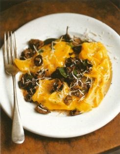Sardinian ravioli with fairy ring champignons