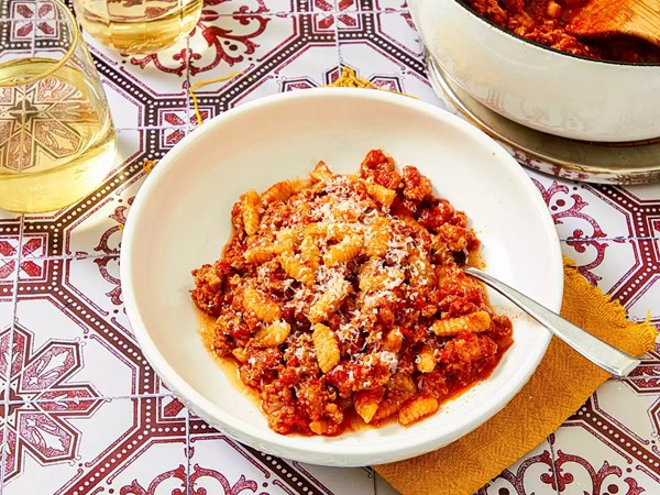 Sardinian ridged pasta with saffron and pork ragù (Malloreddus alla Campidanese)