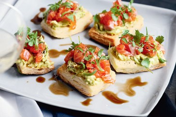 Sashimi and wasabi avocado tartines
