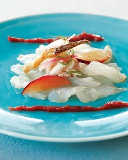 Sashimi fluke with plums and pickled red onion