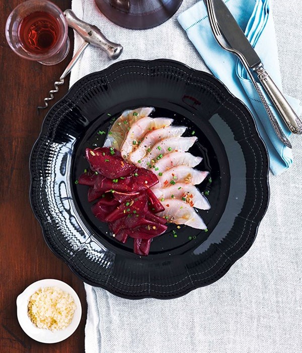 Sashimi of mulloway with beetroot pickle [Hamish Ingham]