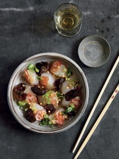 Sashimi of sea scallops, lap cheong and wood ear fungus