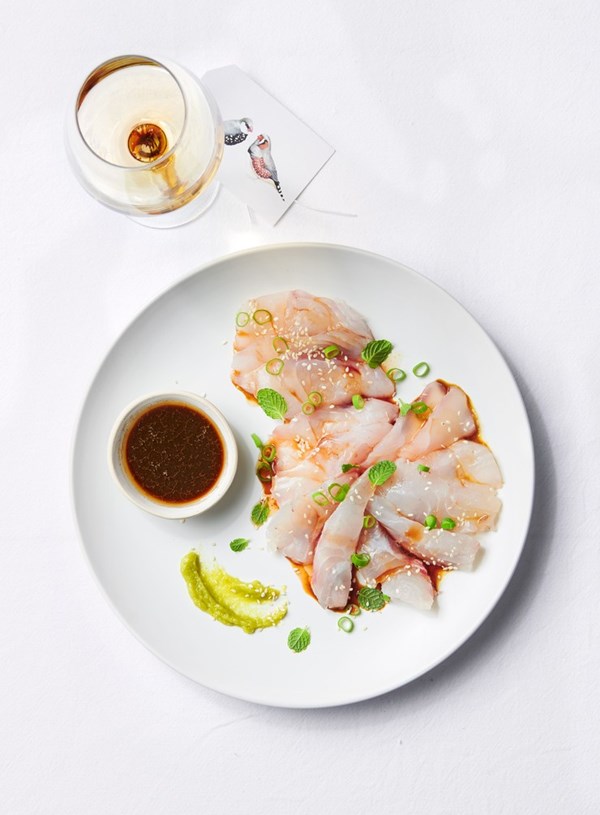 Sashimi with tamari and wasabi dipping sauce