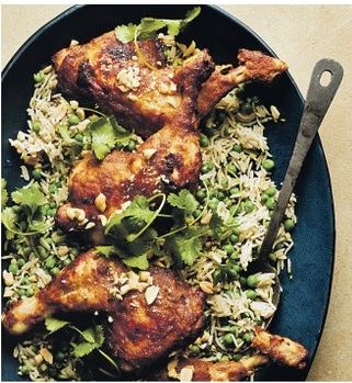 Satay chicken legs with coconut rice