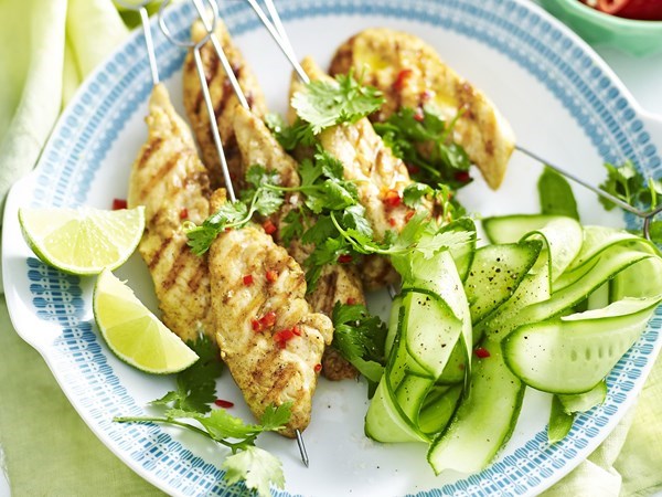 Satay chicken skewers
