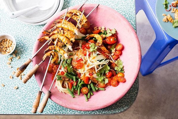 Satay prawns with green papaya salad