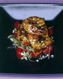 Satay prawns with green papaya salad