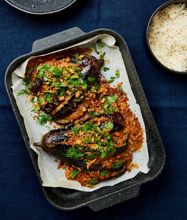 Satay sauce roast aubergine
