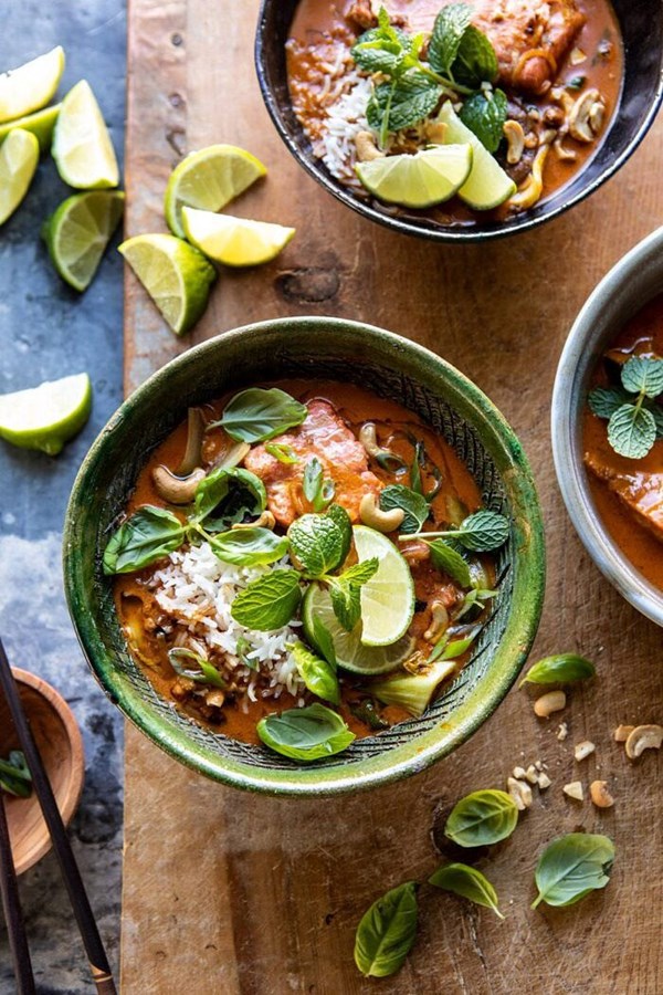 Saucy 30 minute Thai basil salmon curry