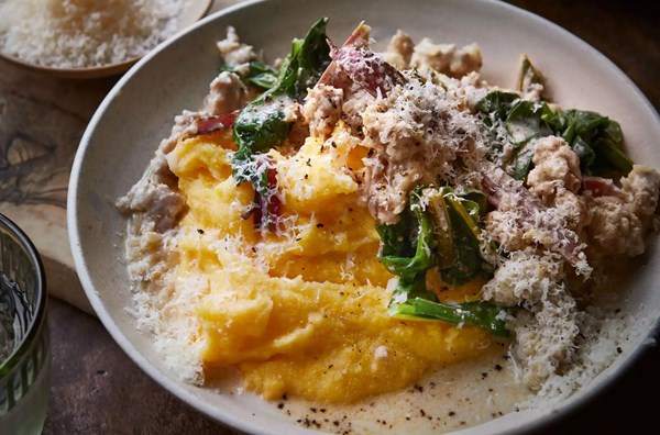 Sausage & chard ragù with polenta
