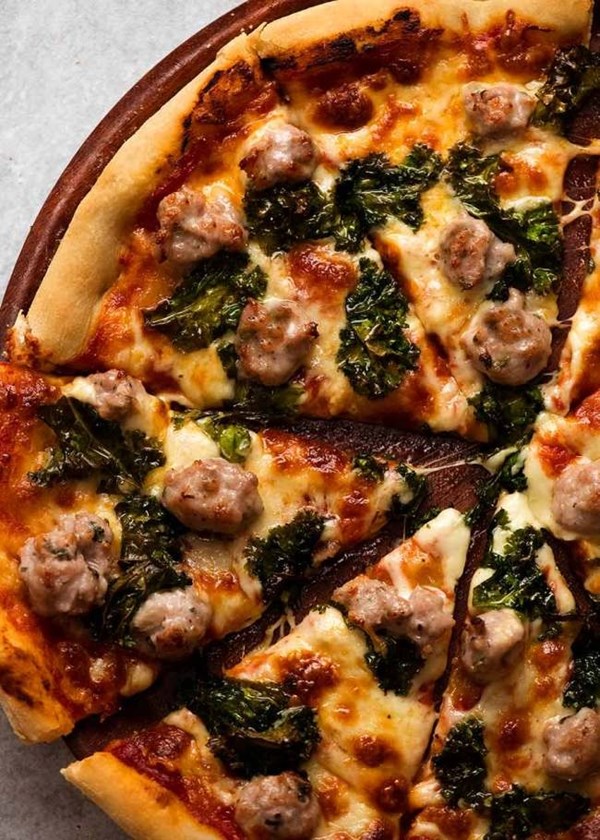 Sausage & kale pizza