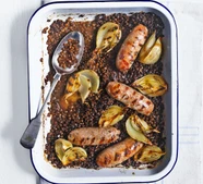 Sausage & lentil traybake