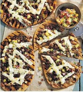 Sausage & pineapple salsa barbecued flatbreads