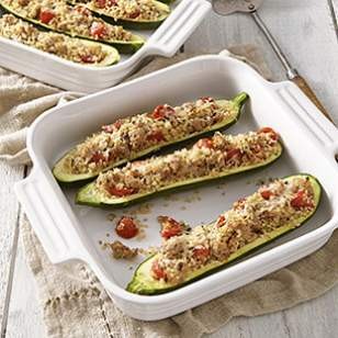 Sausage & quinoa stuffed zucchini