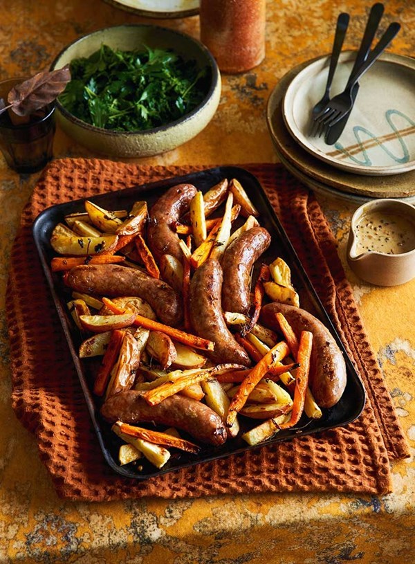 Sausage & vege tray bake