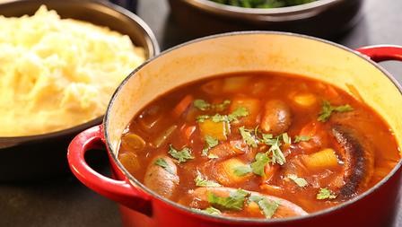 Sausage and ale casserole with mash