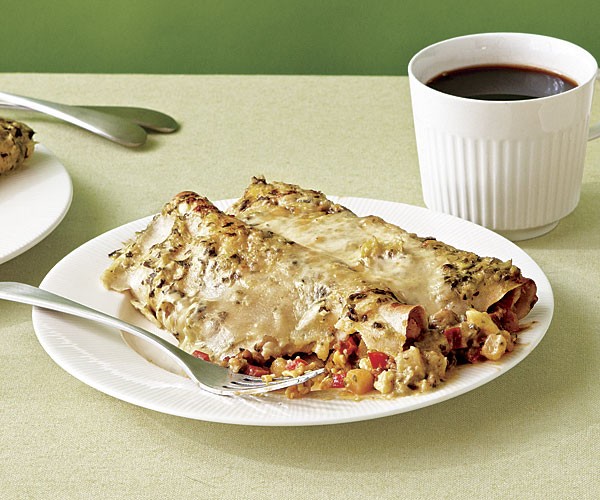 Sausage and egg enchiladas with tomatillo sauce