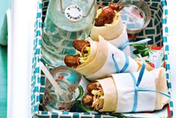 Sausage and fennel coleslaw wraps
