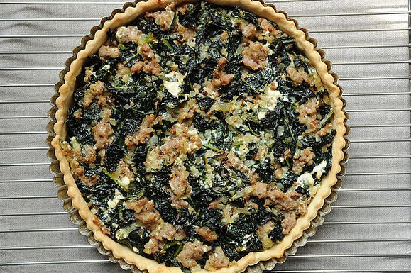 Sausage and kale dinner tart