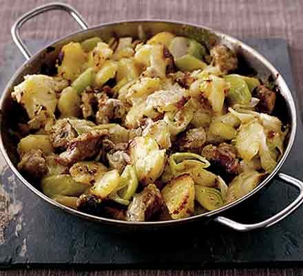 Sausage and leek hash