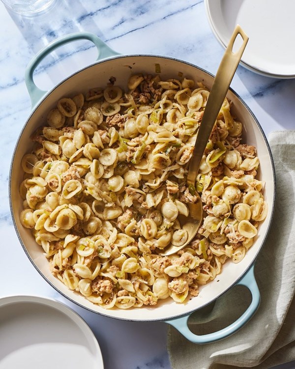 Sausage and leek orecchiette