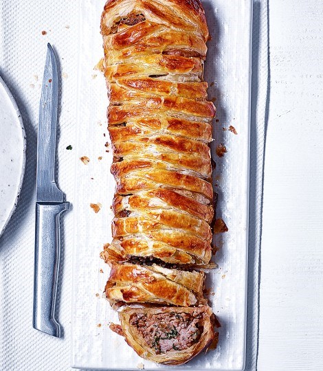 Sausage and mushroom plait