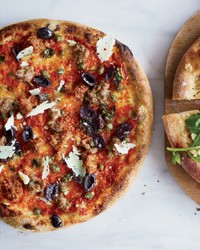 Sausage-and-olive pizza