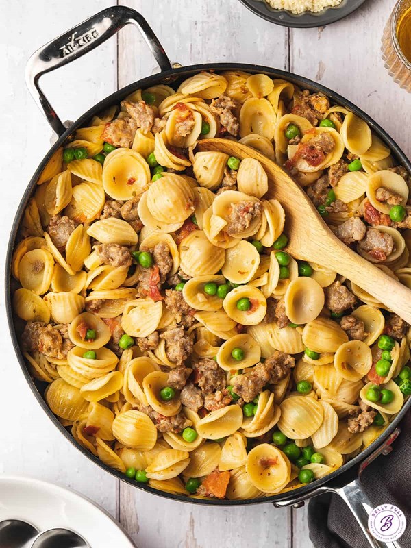 Sausage and pea pasta