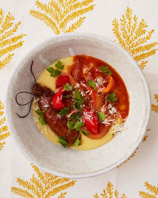 Sausage-and-pepper ragù over polenta