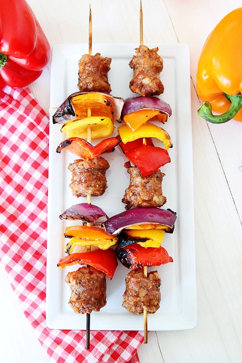 Sausage and pepper skewers