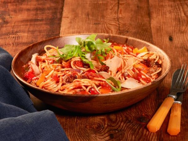 Sausage and pepper spaghetti