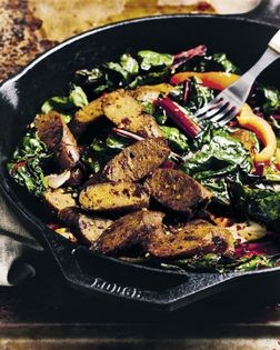 Sausage and peppers with Swiss chard