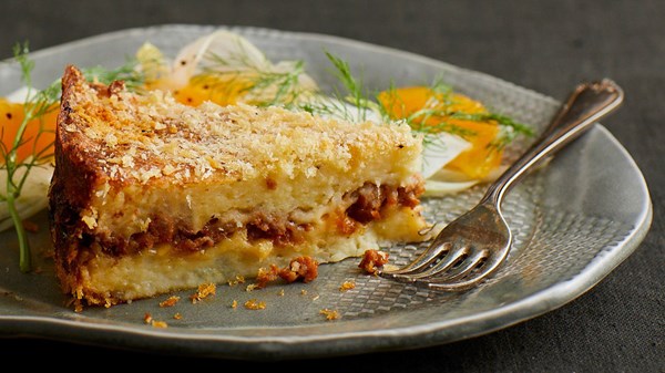 Sausage and provolone potato pie