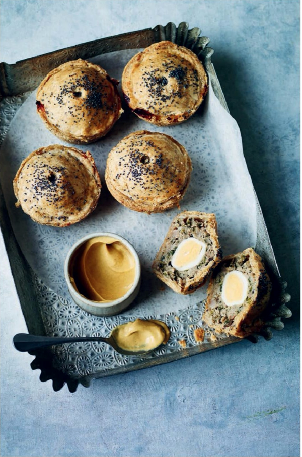 Sausage and quail's egg pies