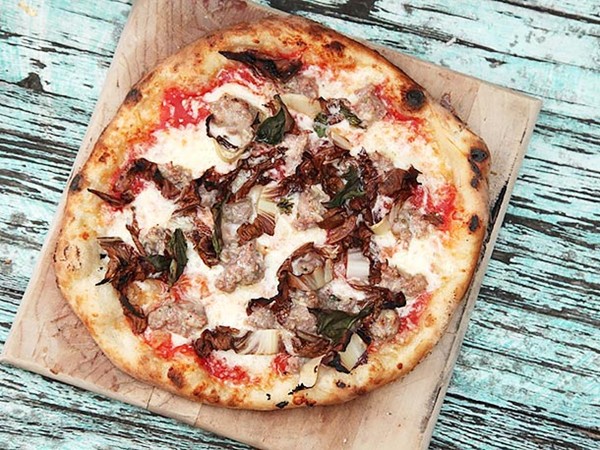 Sausage and radicchio pizza