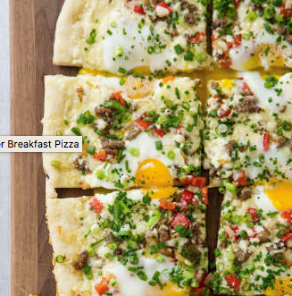 Sausage and red bell pepper breakfast pizza