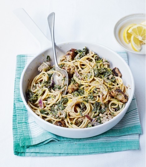 Sausage and spinach spaghetti