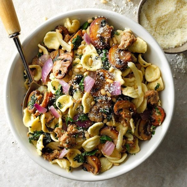 Sausage and Swiss chard pasta