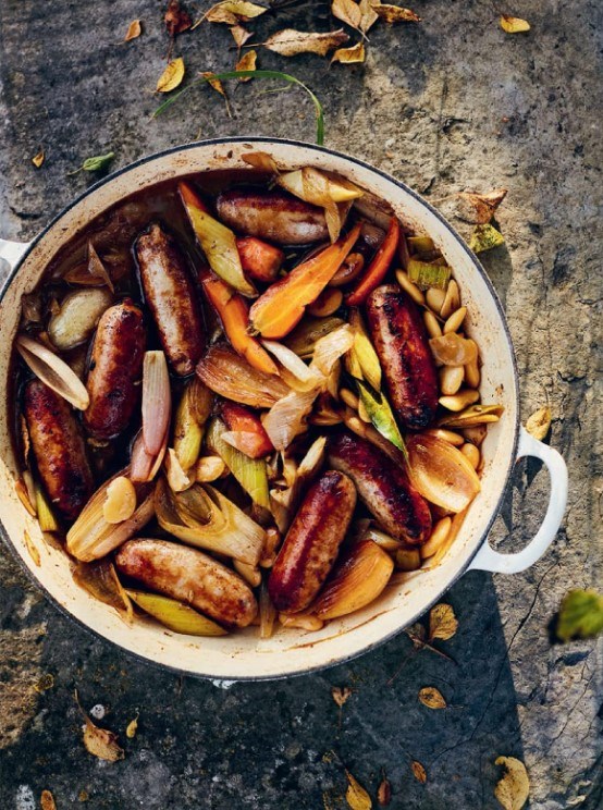 Sausage, bean and cider stew